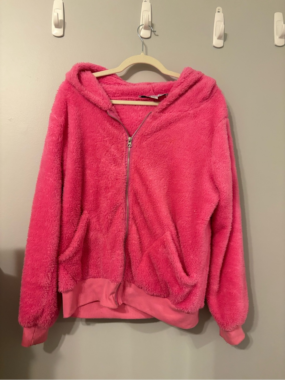 Plush Zip-Up Hoodie Jacket - Pink